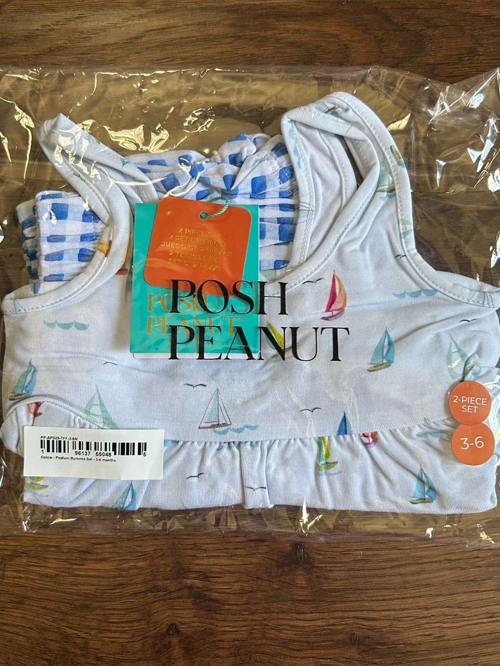 Posh Peanut Oslow Sailboats Peplum Bummie Set 3-6m